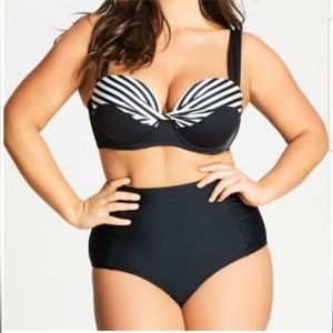 City Chic Mono Stripe Underwire Bikini Top - 38C/D